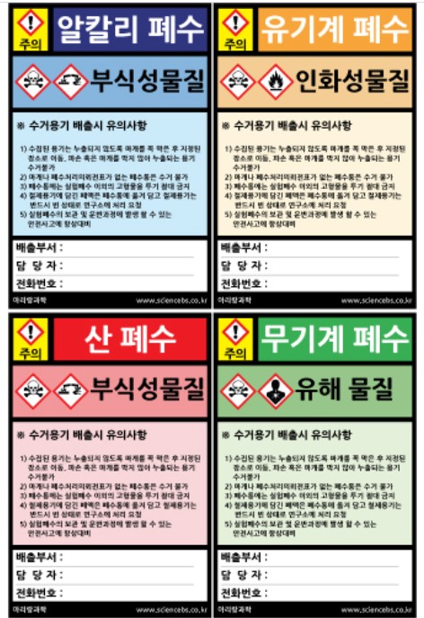 폐수통스티커 4종1조 /폐시약통